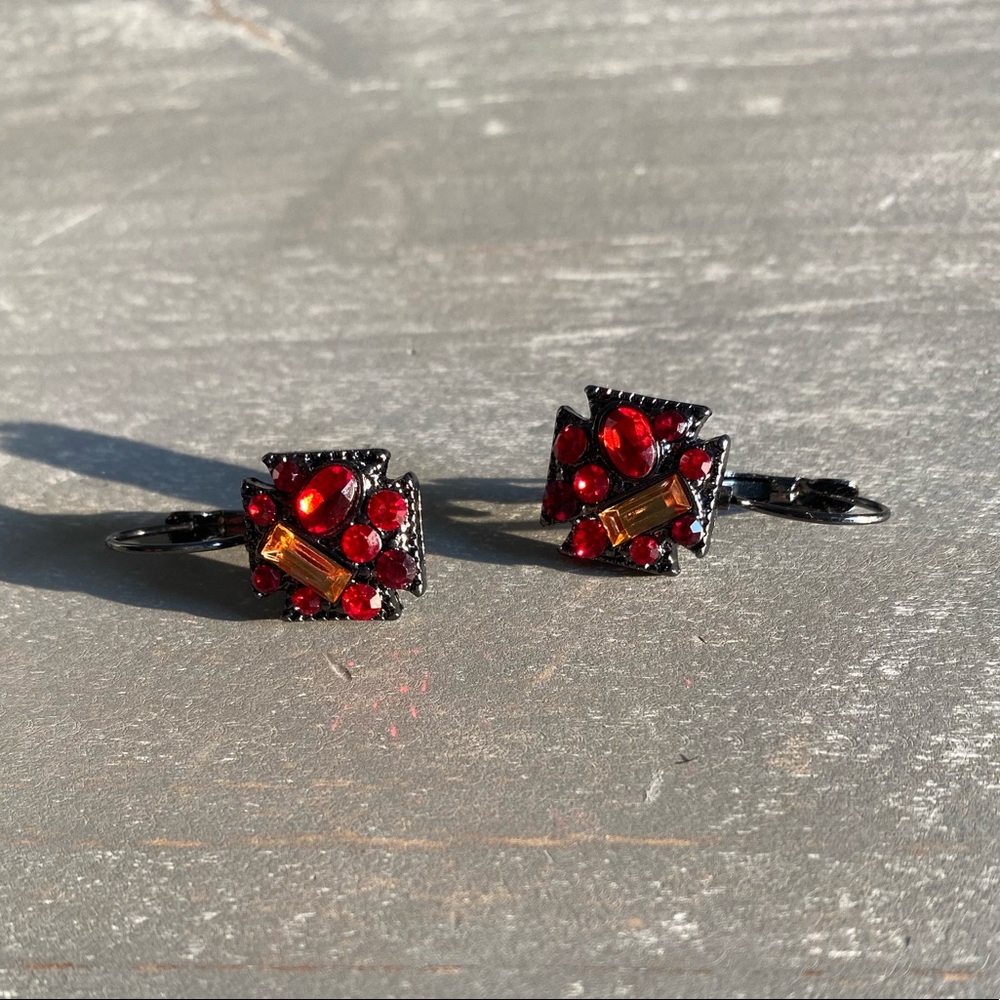 Vintage Sterling Silver Elegant Ruby Red Crystal Earrings
